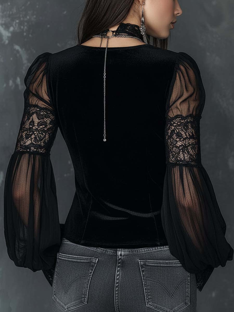 Sofía · Blusa Terciopelo Mangas Transparentes