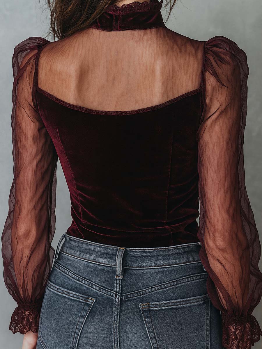 Valera · Blusa de Terciopelo con Mangas Transparentes