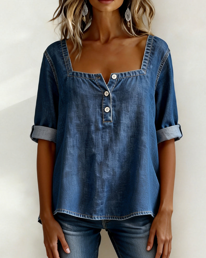 Camisa de denim con cuello cuadrado