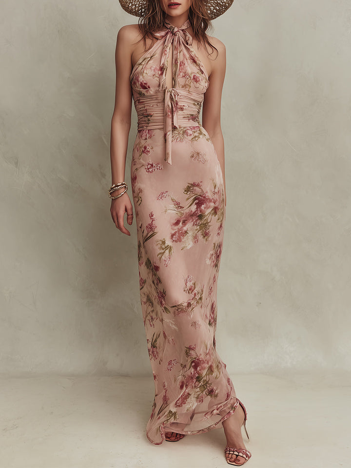 Lia | Elegante Vestido Maxi Halter Floral Sin Espalda
