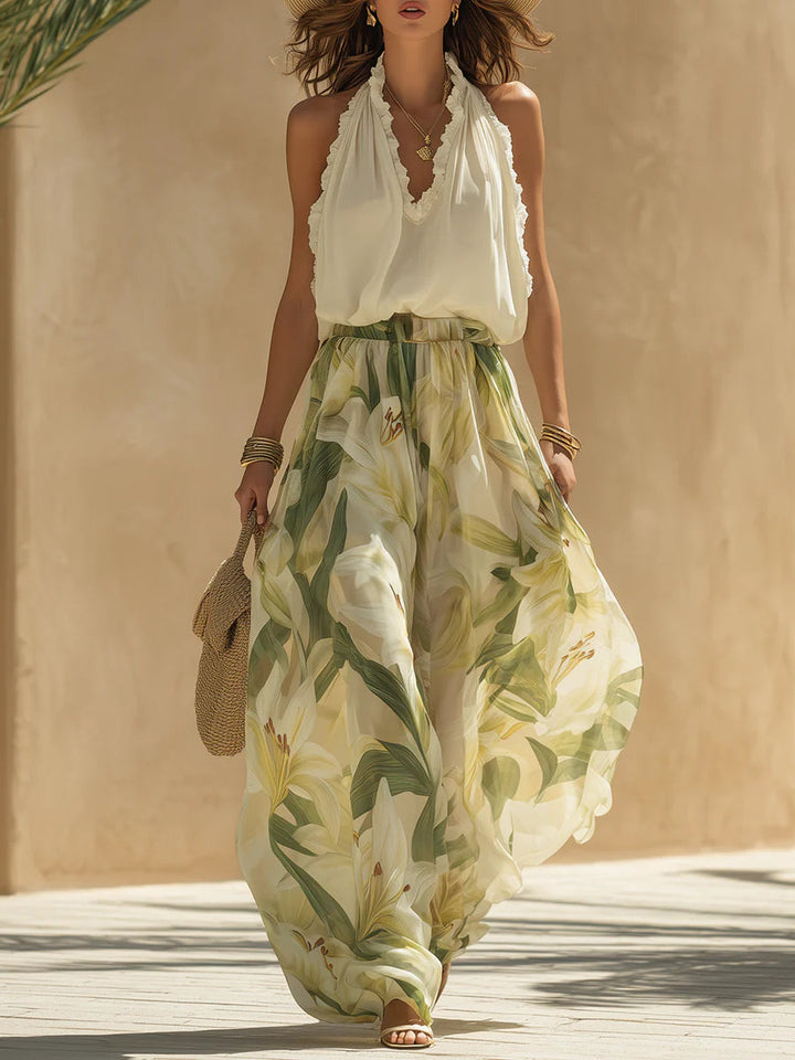 Suzanne | Conjunto Floral de Dos Piezas de Pierna Ancha