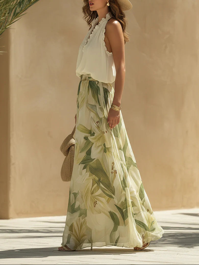Suzanne | Conjunto Floral de Dos Piezas de Pierna Ancha