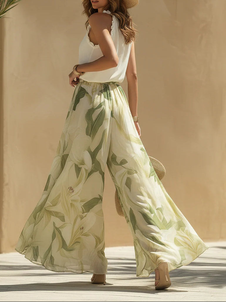 Suzanne | Conjunto Floral de Dos Piezas de Pierna Ancha