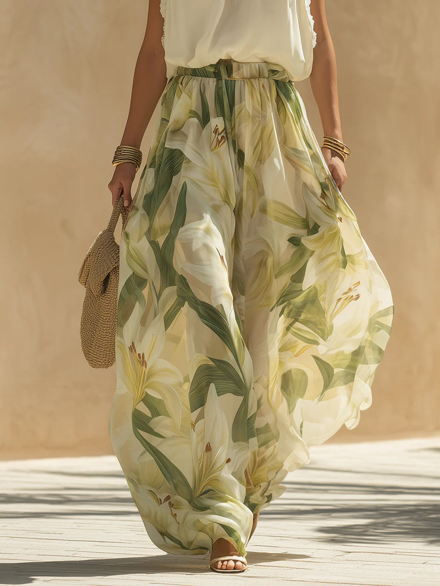Suzanne | Conjunto Floral de Dos Piezas de Pierna Ancha