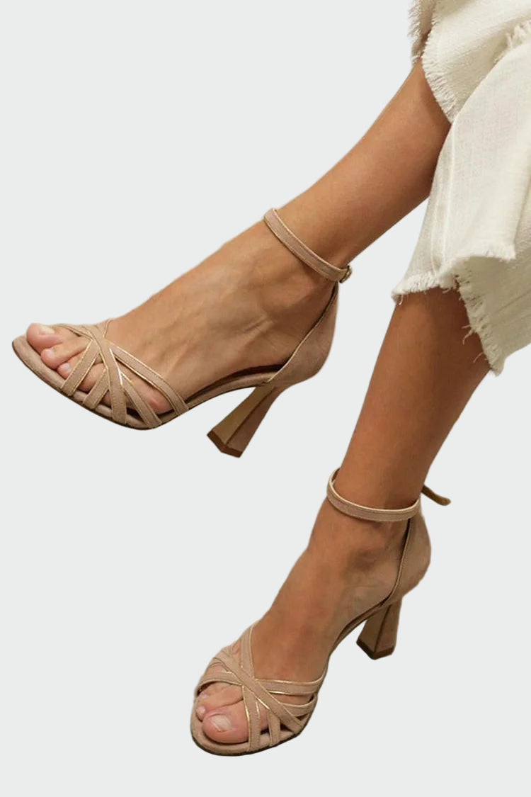 Sandalias Elegantes Lucie con Tacón Bloque y Tira Cruzada