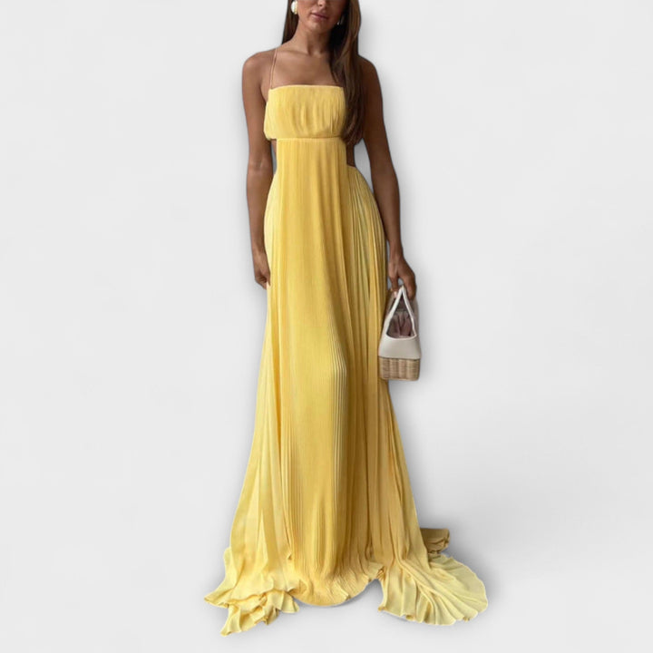 Mireille - Elegantes Vestido Maxi con Pliegues y Cortes