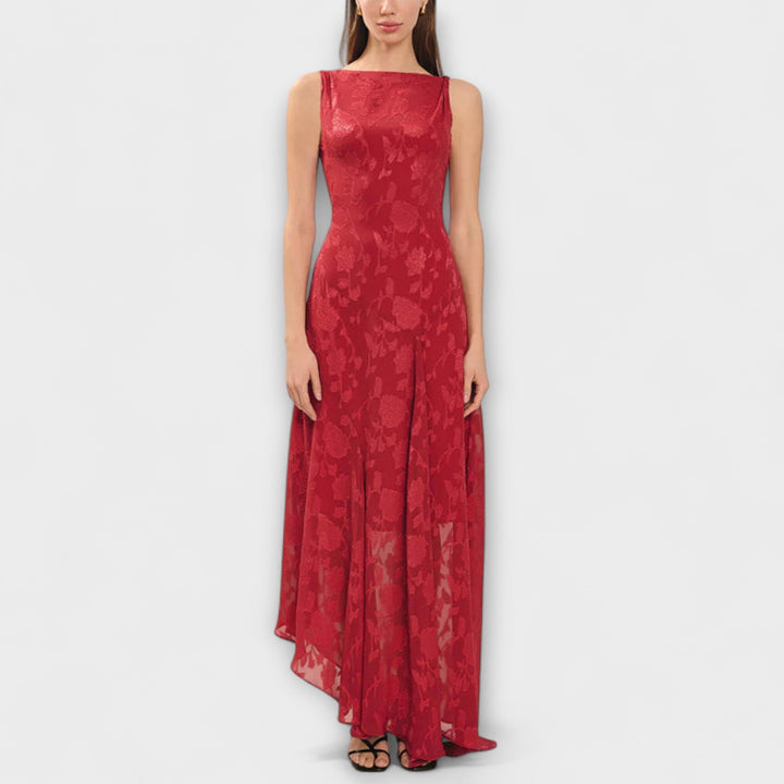 Ópalo - Elegante Vestido Maxi Sin Mangas con Diseño de Encaje