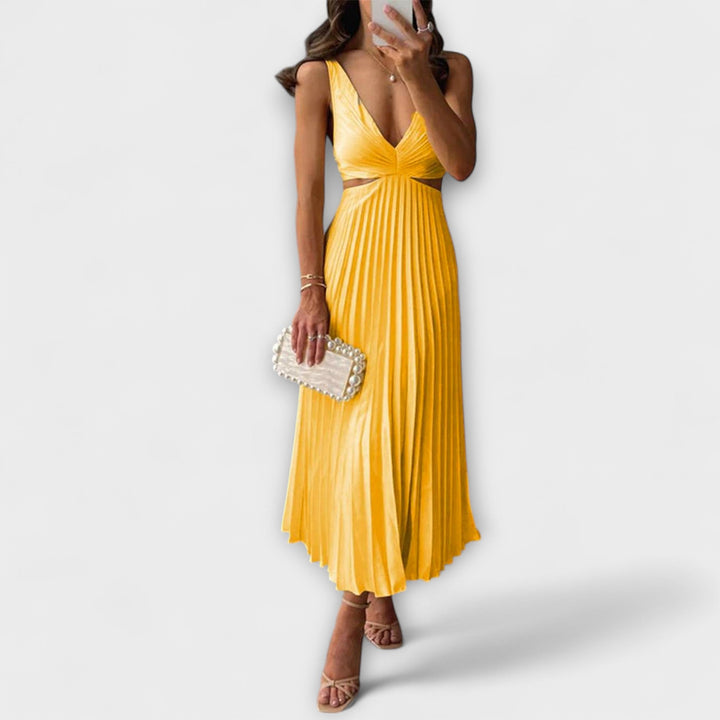 Elegantes vestidos de noche midi con plisados