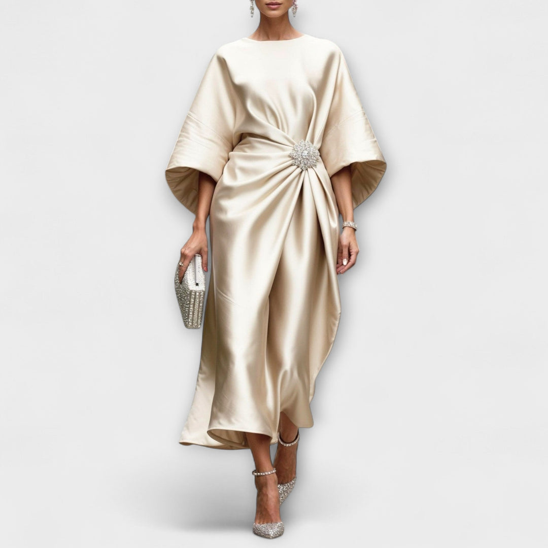 Vestido maxi de satén lujoso con brillo