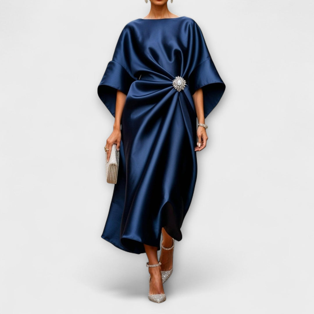 Vestido maxi de satén lujoso con brillo