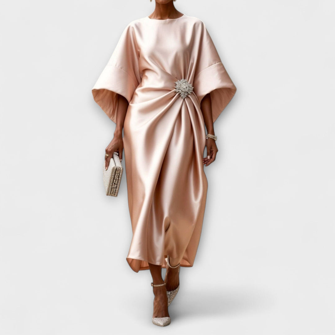 Vestido maxi de satén lujoso con brillo