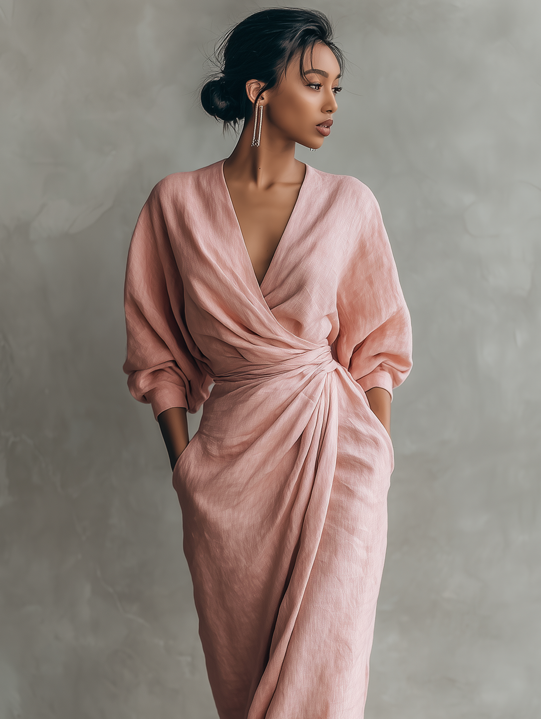 Vestido Maxi Minimalista Rosa con escote en V