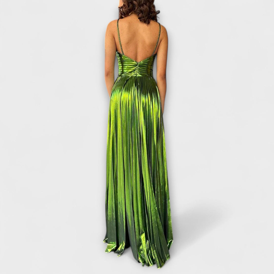 Vestido maxi de tela metálica