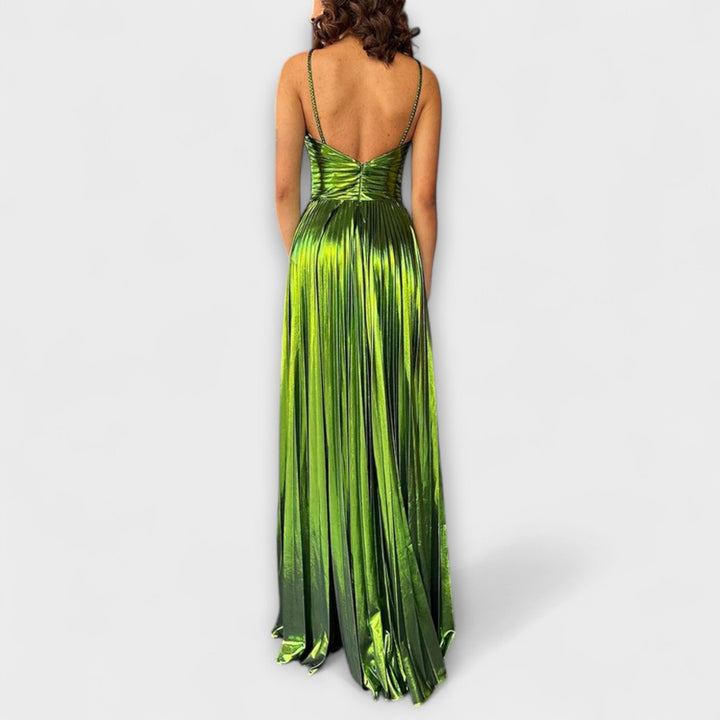 Vestido maxi de tela metálica