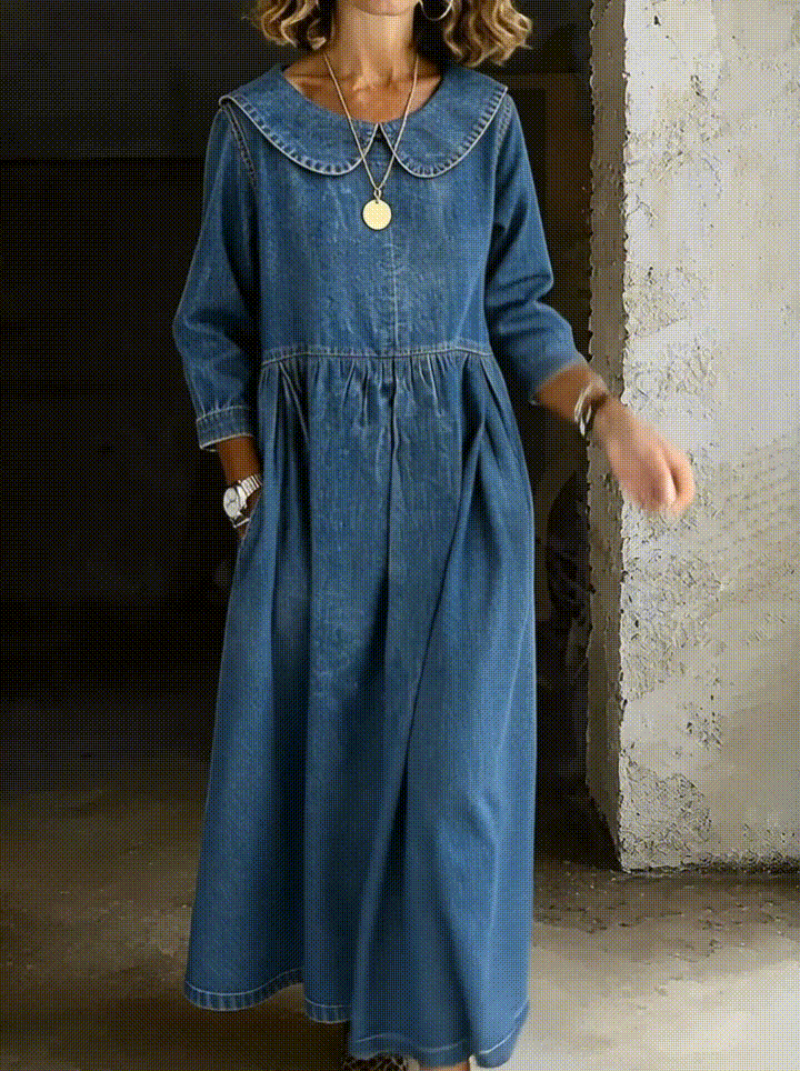 Clara™ | Vestido de mezclilla con cuello tipo Peter Pan