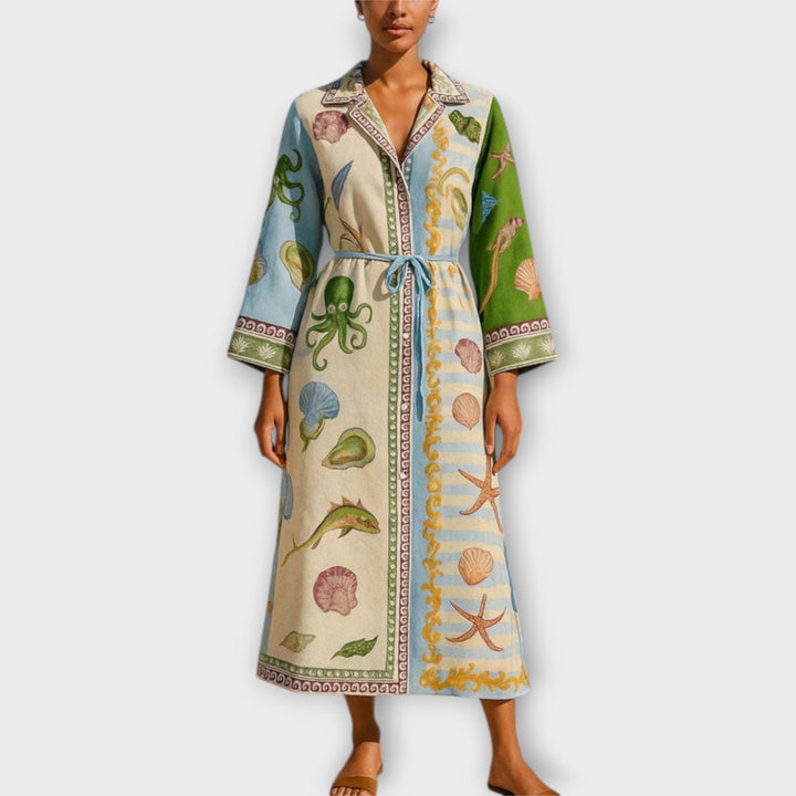 Jule - Vestido midi estampado de twill con cinturón