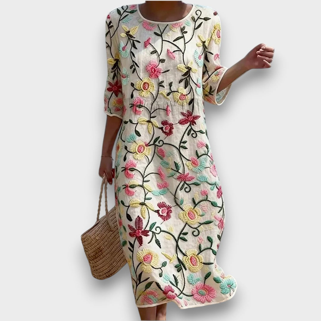 Christina | Vestido maxi con estampado floral y escote redondo