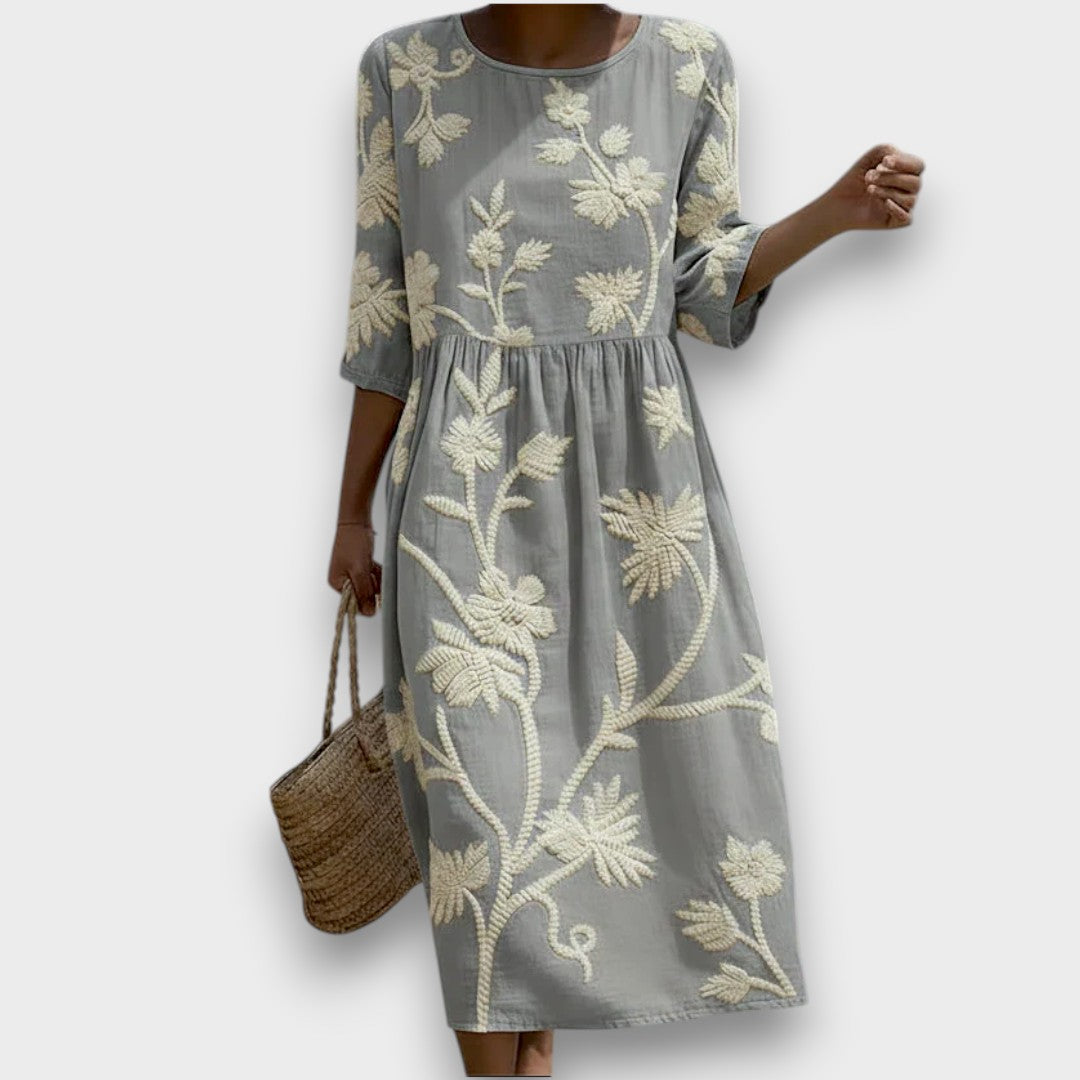 Ashley | Vestido midi con estampado de plantas y flores