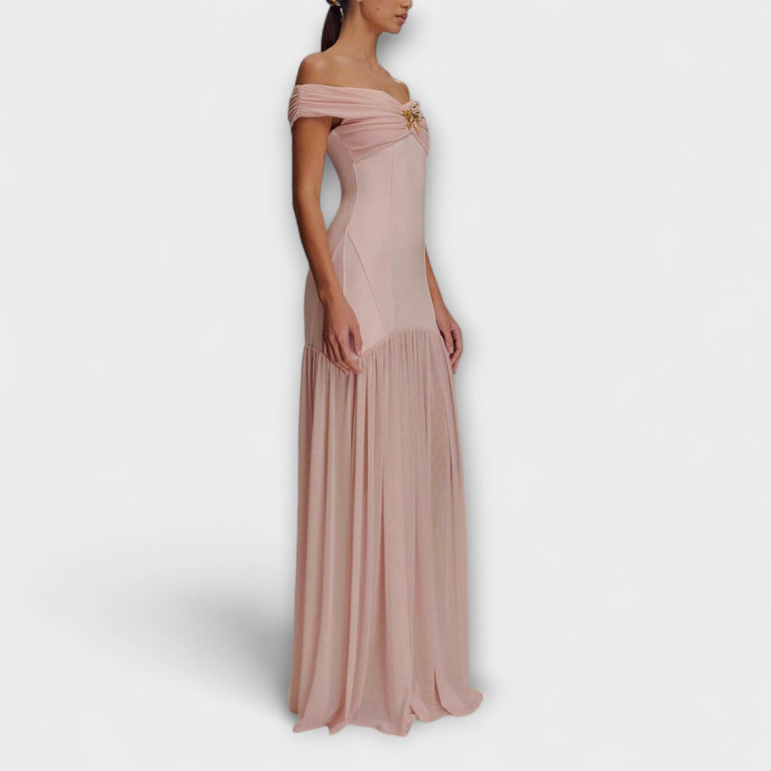 Maelie - Vestido maxi bodycon sin mangas elegante con adornos florales