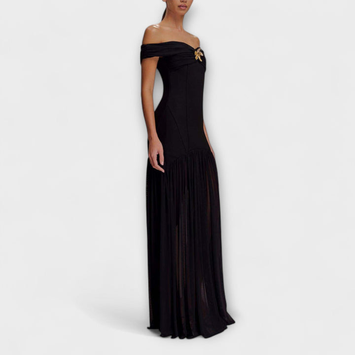 Maelie - Vestido maxi bodycon sin mangas elegante con adornos florales