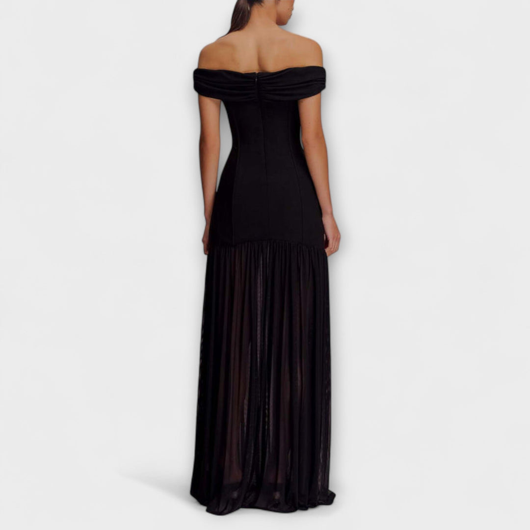 Maelie - Vestido maxi bodycon sin mangas elegante con adornos florales