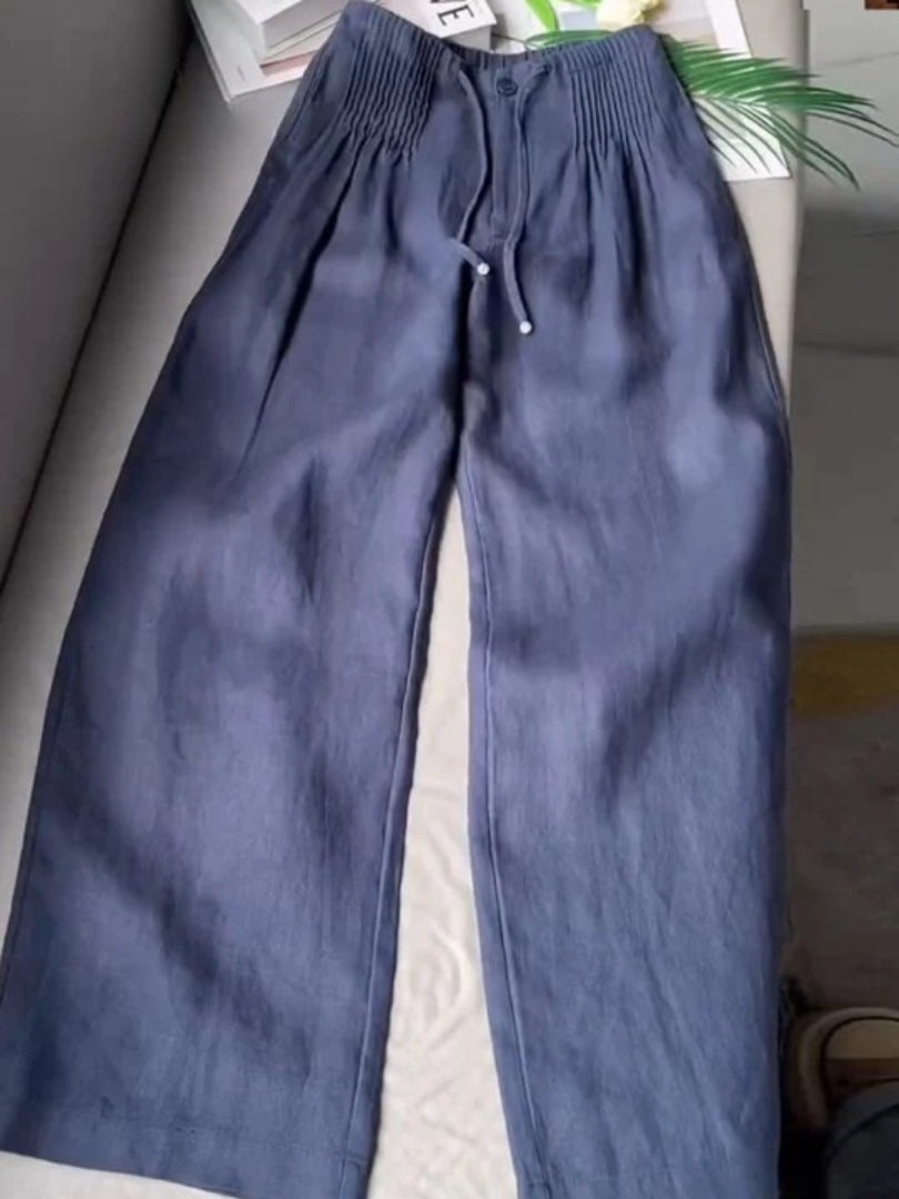 Camille | Pantalones anchos de mezcla de algodón y lino