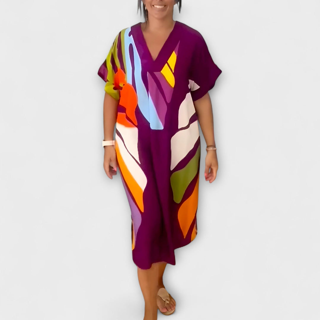 Roos - Vestido casual con estampados coloridos de hojas