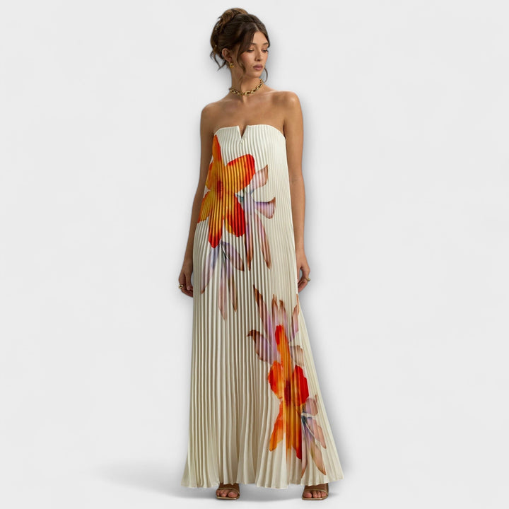 Michelle - Vestido Maxi Sweetheart en flor naranja