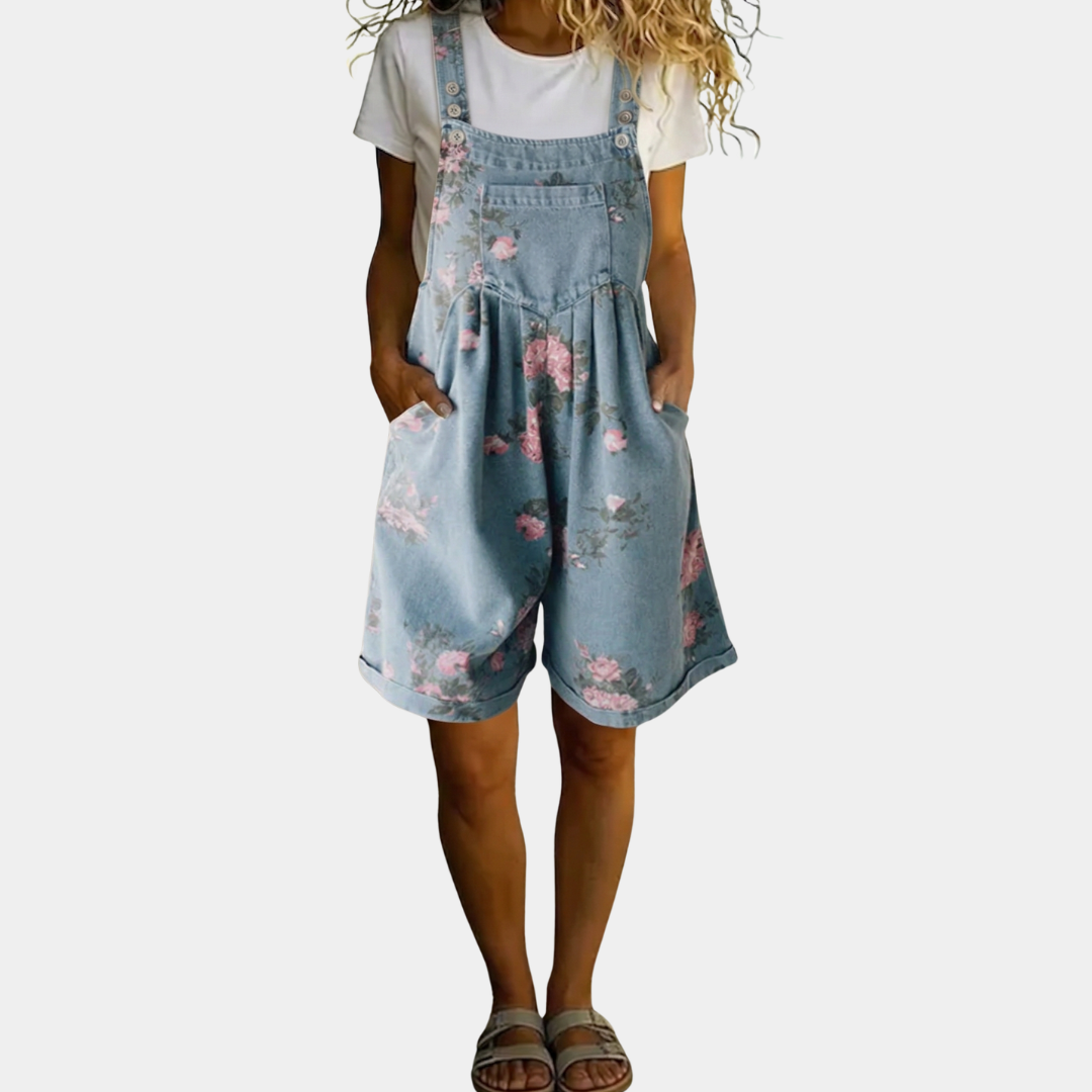 Judy™ | Mono de denim floral lavado vintage