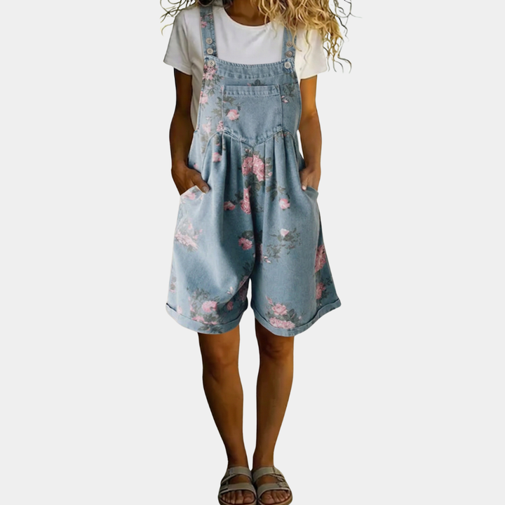 Judy™ | Mono de denim floral lavado vintage