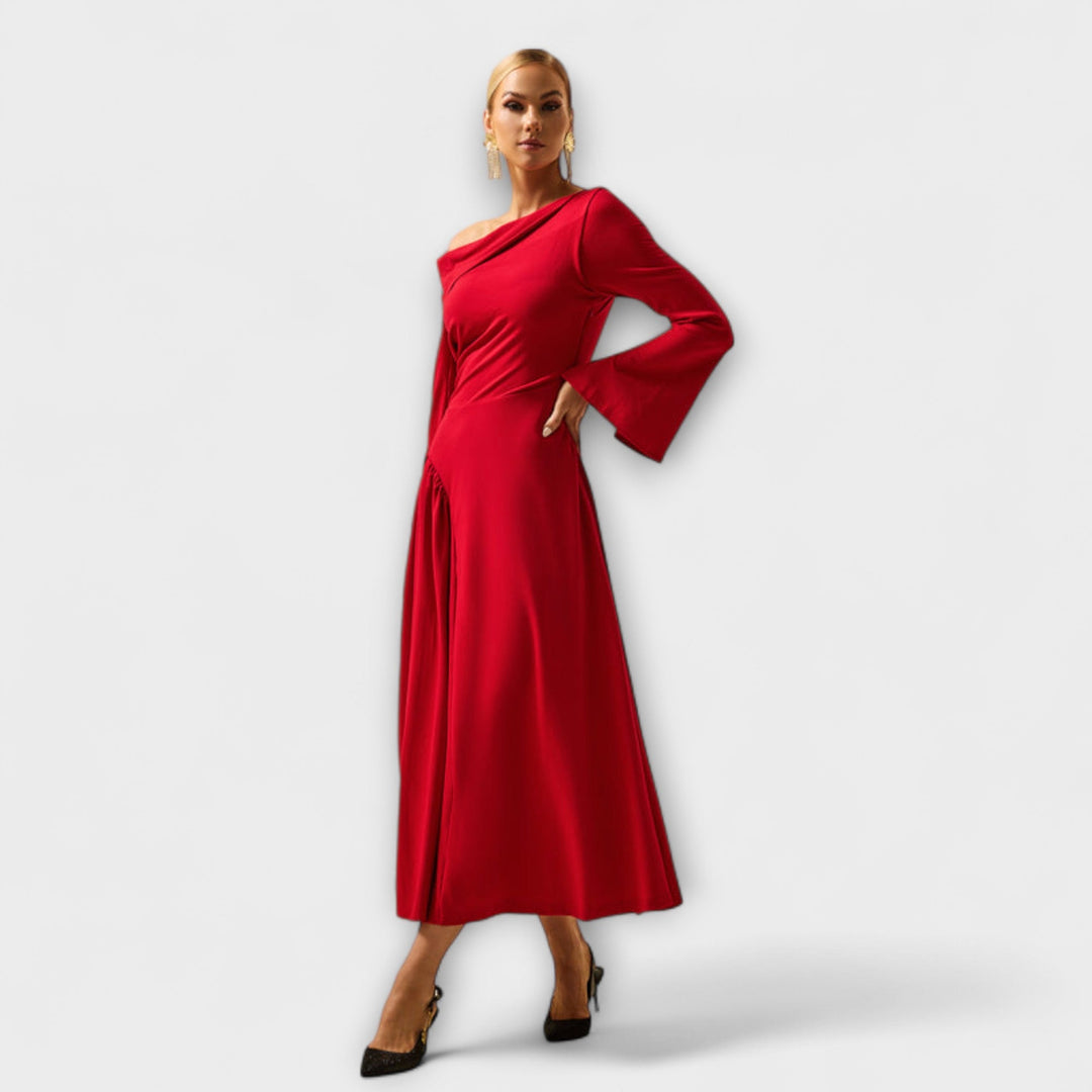 Willa - Vestido midi con hombros descubiertos y mangas abullonadas