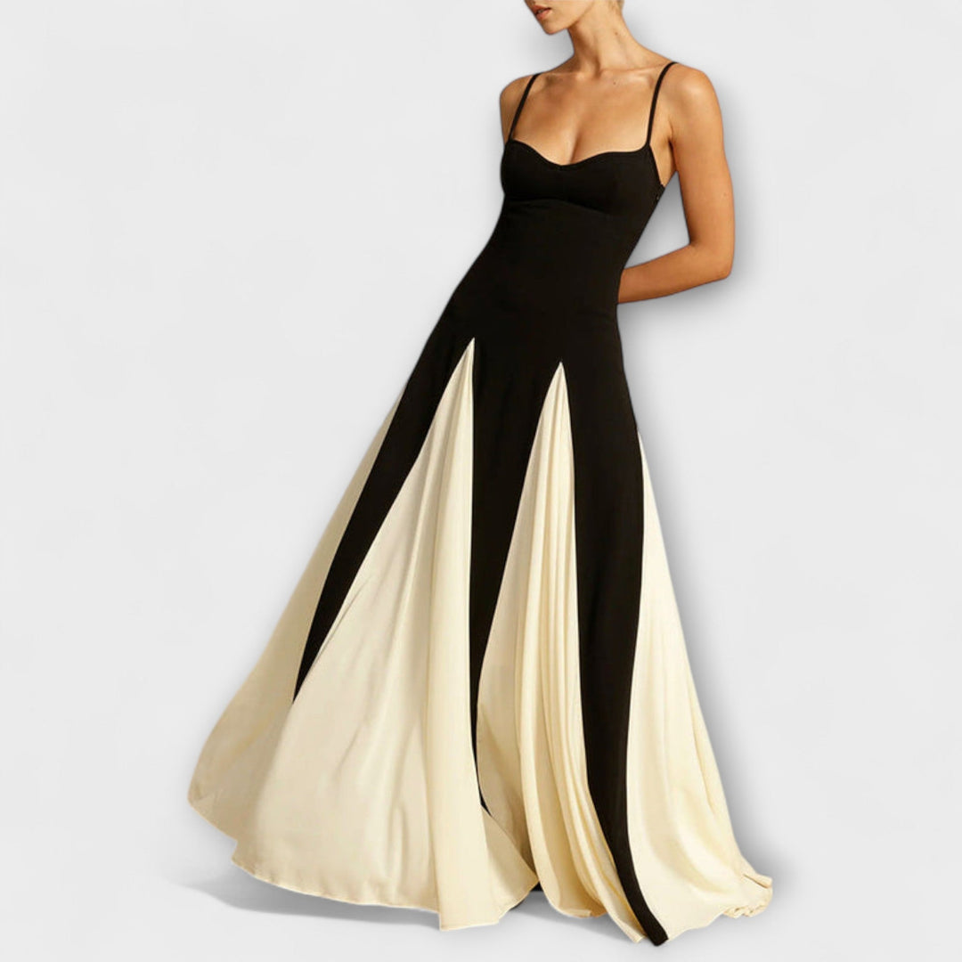 Ember - Elegancia clásica de vestido maxi A-line con paneles de tul