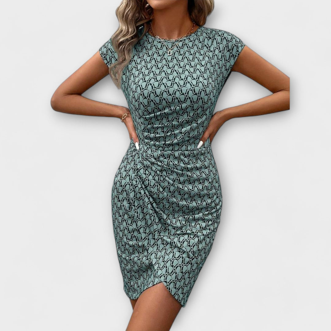 Emma - Vestido de manga corta en corte tulipán con estampado de toda la superficie