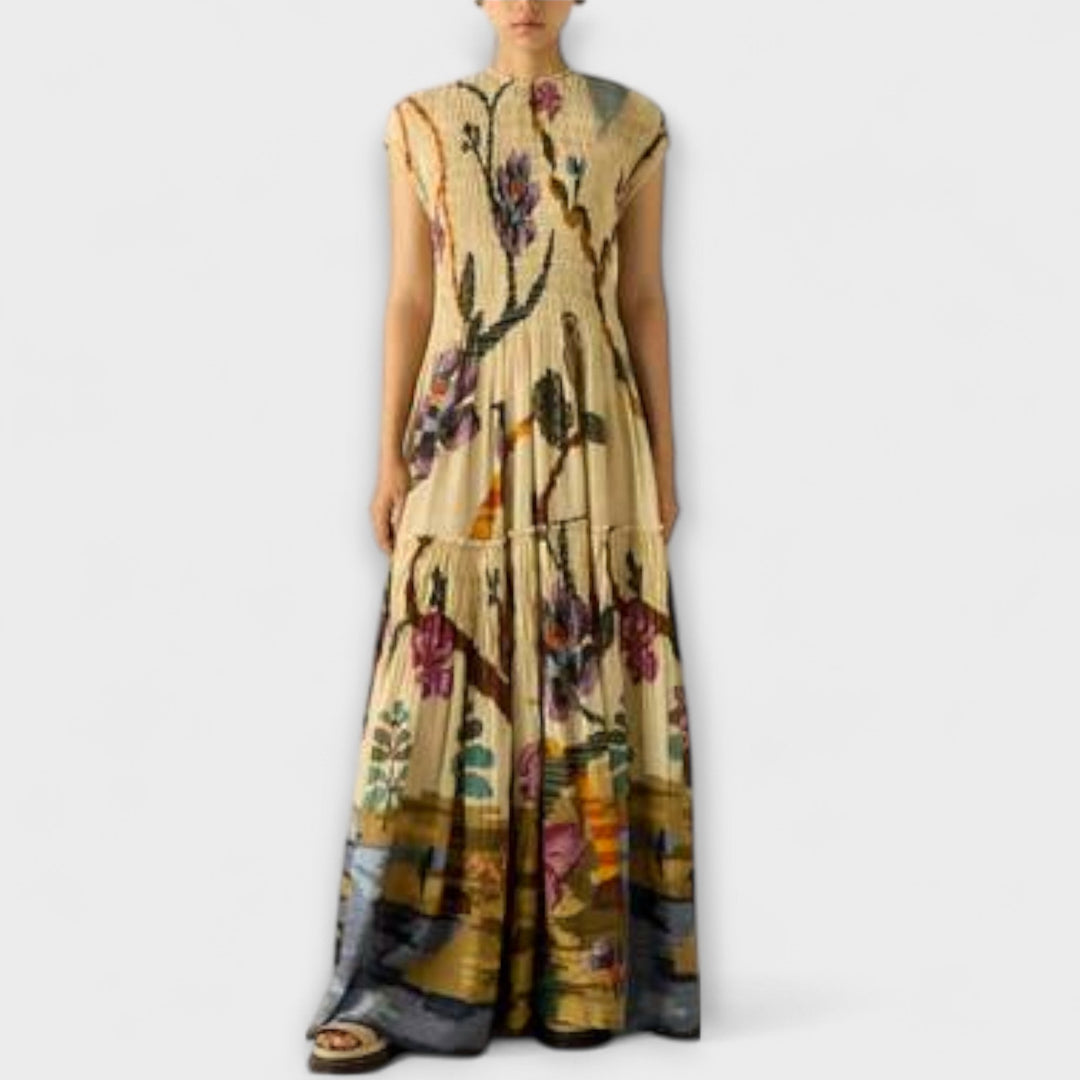 Amanda - Vestido maxi con estampado plisado