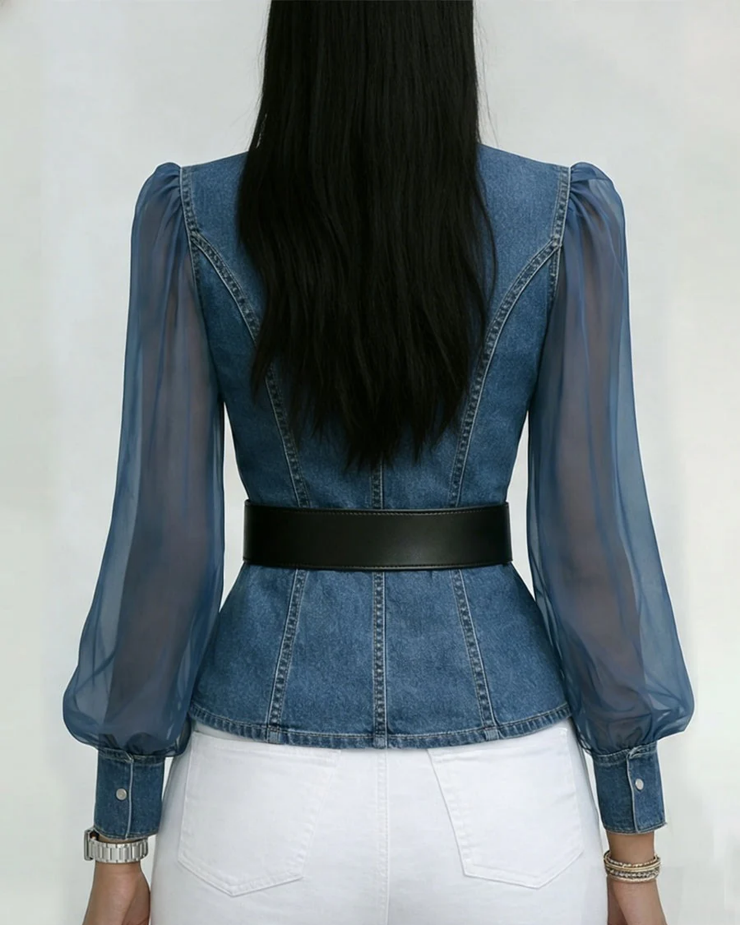 Alessia | Top vaquero con mangas de chiffon ligero