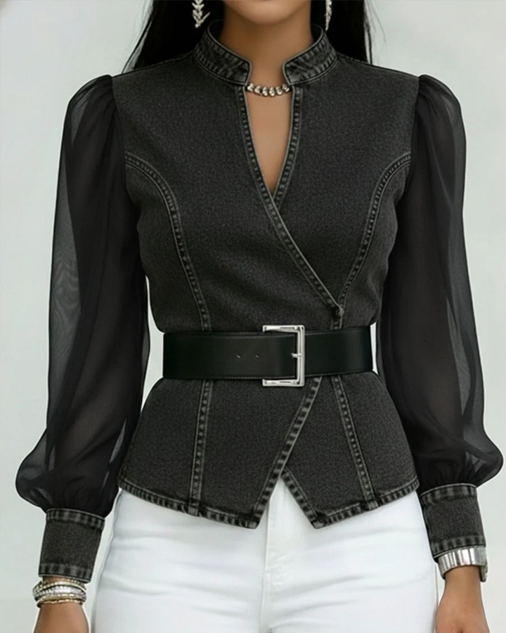 Alessia | Top vaquero con mangas de chiffon ligero