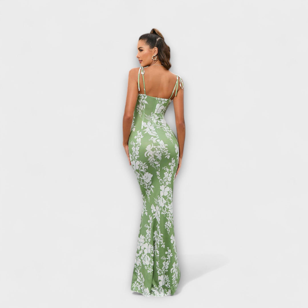 Thalia - Vestido de fiesta con estampado floral y tirantes atados