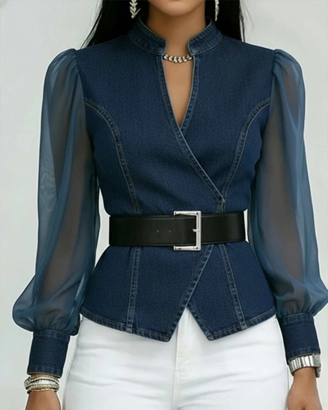 Alessia | Top vaquero con mangas de chiffon ligero