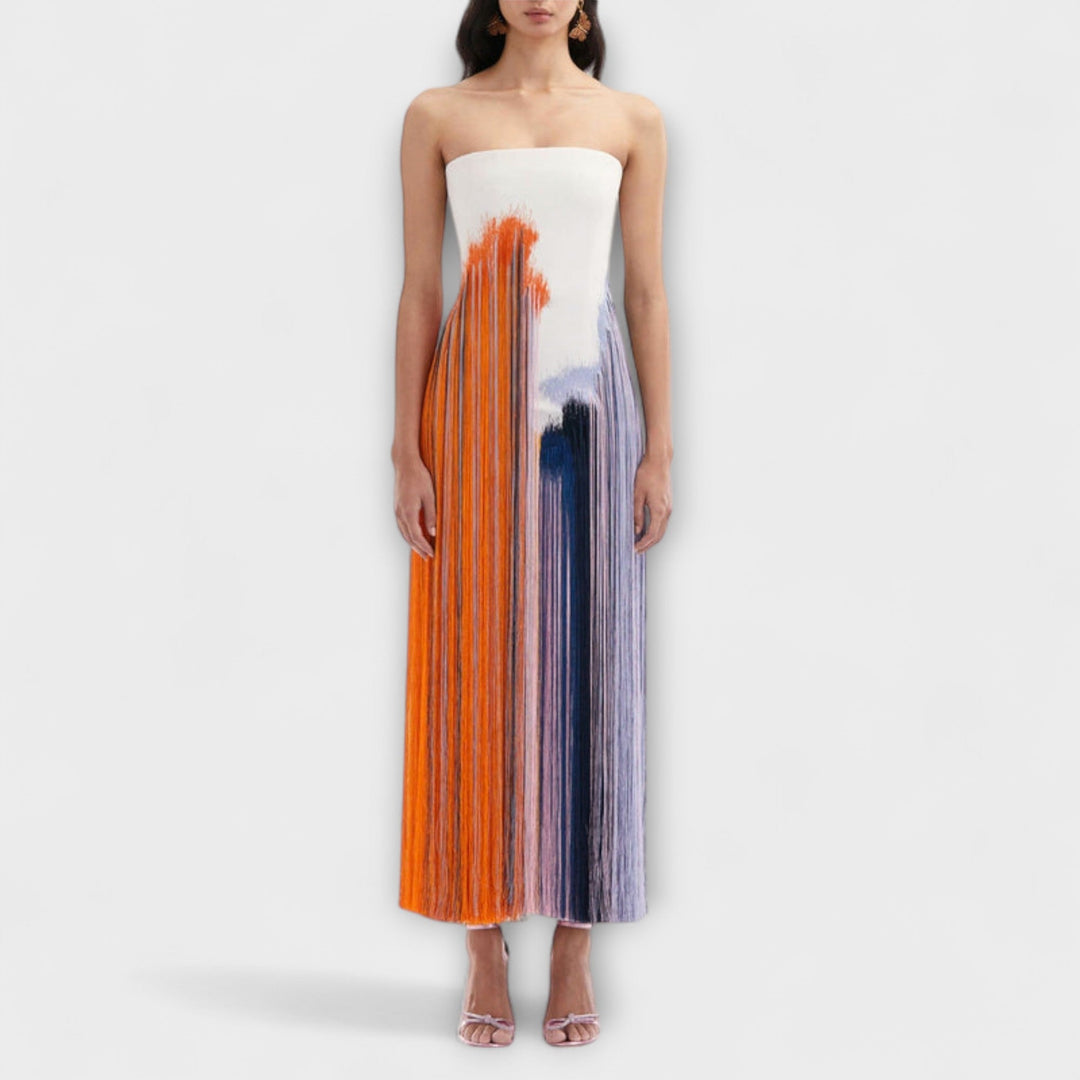 Leto - Vestido elegante con bloqueo de color y flecos de moda