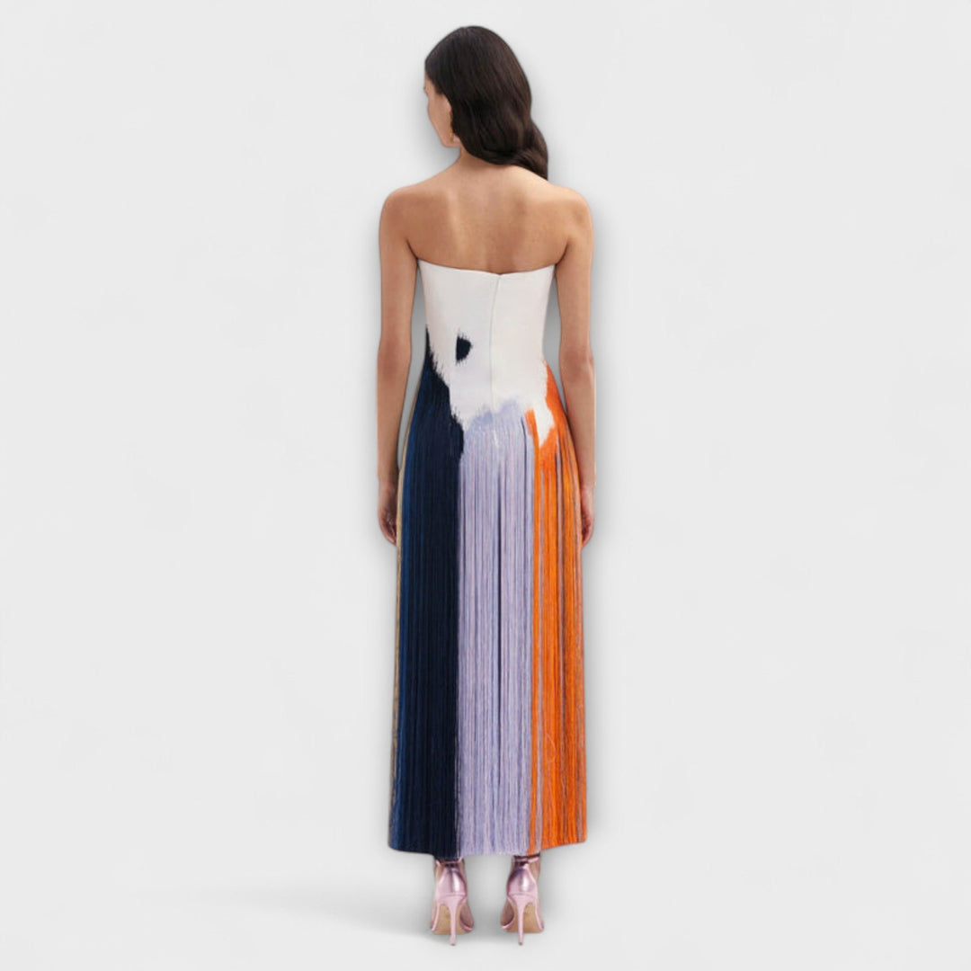 Leto - Vestido elegante con bloqueo de color y flecos de moda