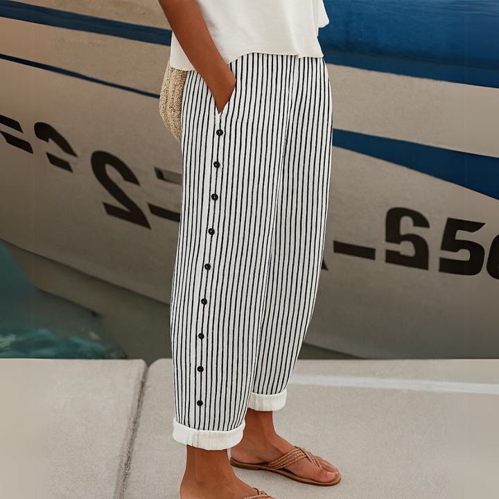 Caitlin | Pantalones Elegantes a Rayas con Botones