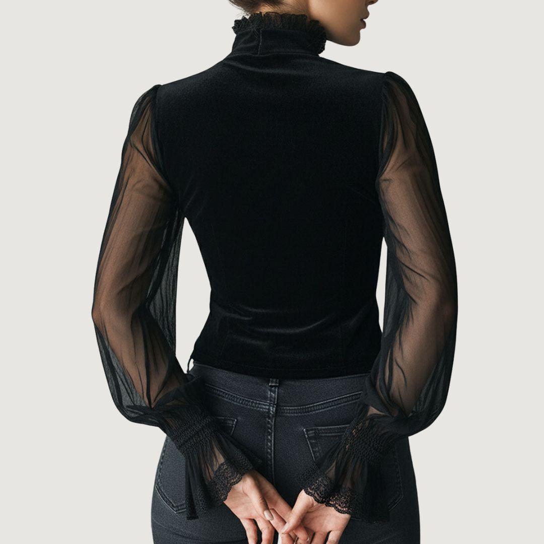 Samantha™ | Blusa elegante de encaje y terciopelo