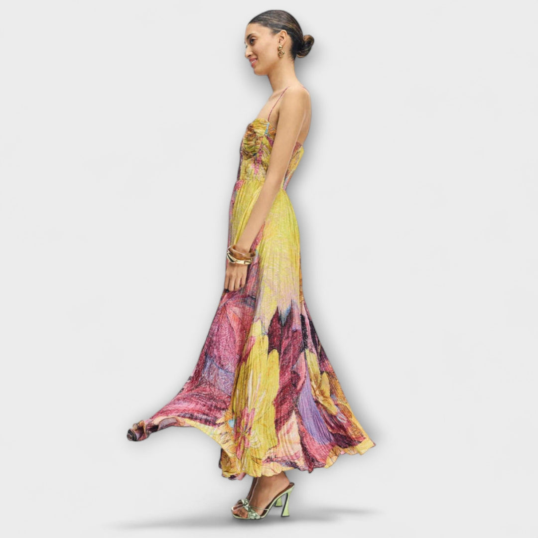 Kiara - Maxi vestido con estampado Ikat multicolor
