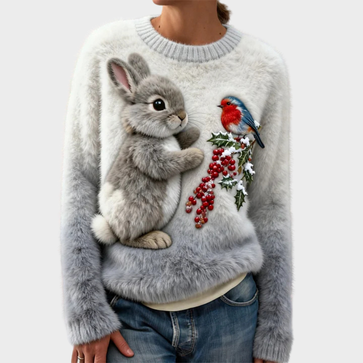 Klementína - Suéter de peluche con conejo navideño