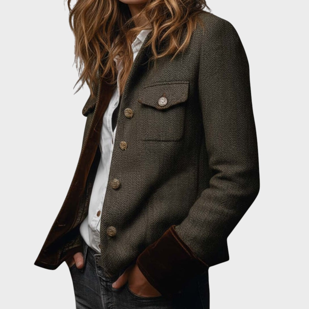 Rebeka - Chaqueta de tweed con detalles de terciopelo