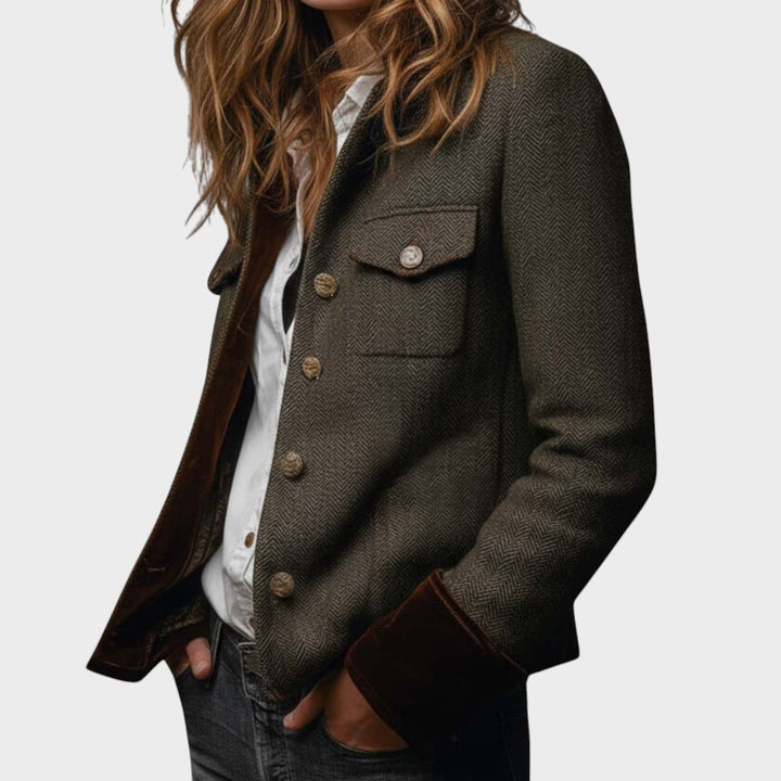 Rebeka - Chaqueta de tweed con detalles de terciopelo