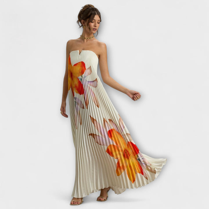 Michelle - Vestido Maxi Sweetheart en flor naranja