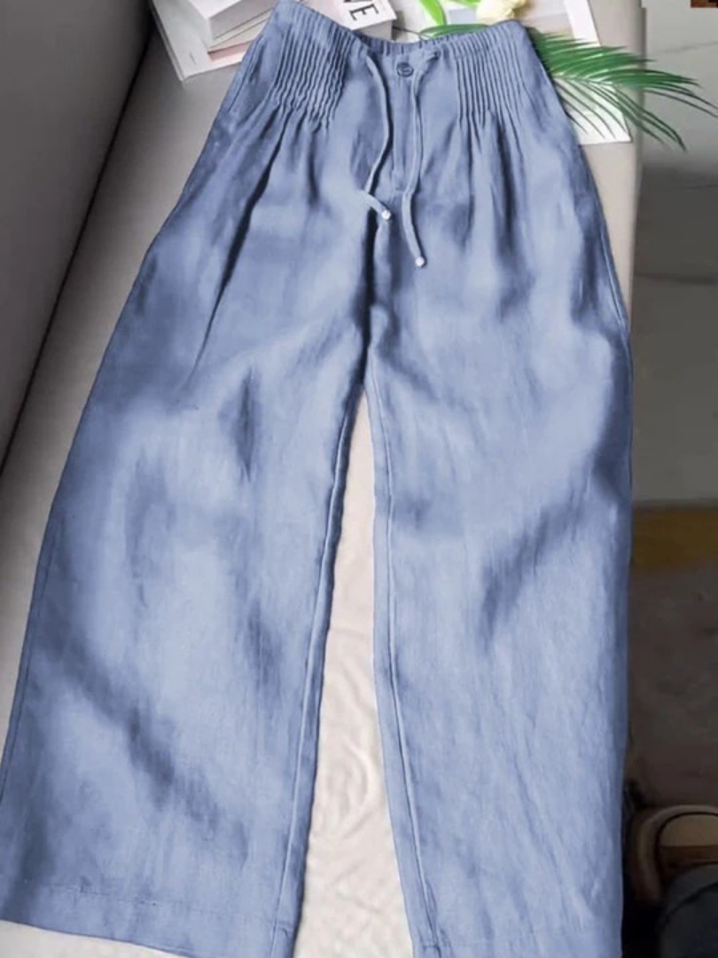 Camille | Pantalones anchos de mezcla de algodón y lino