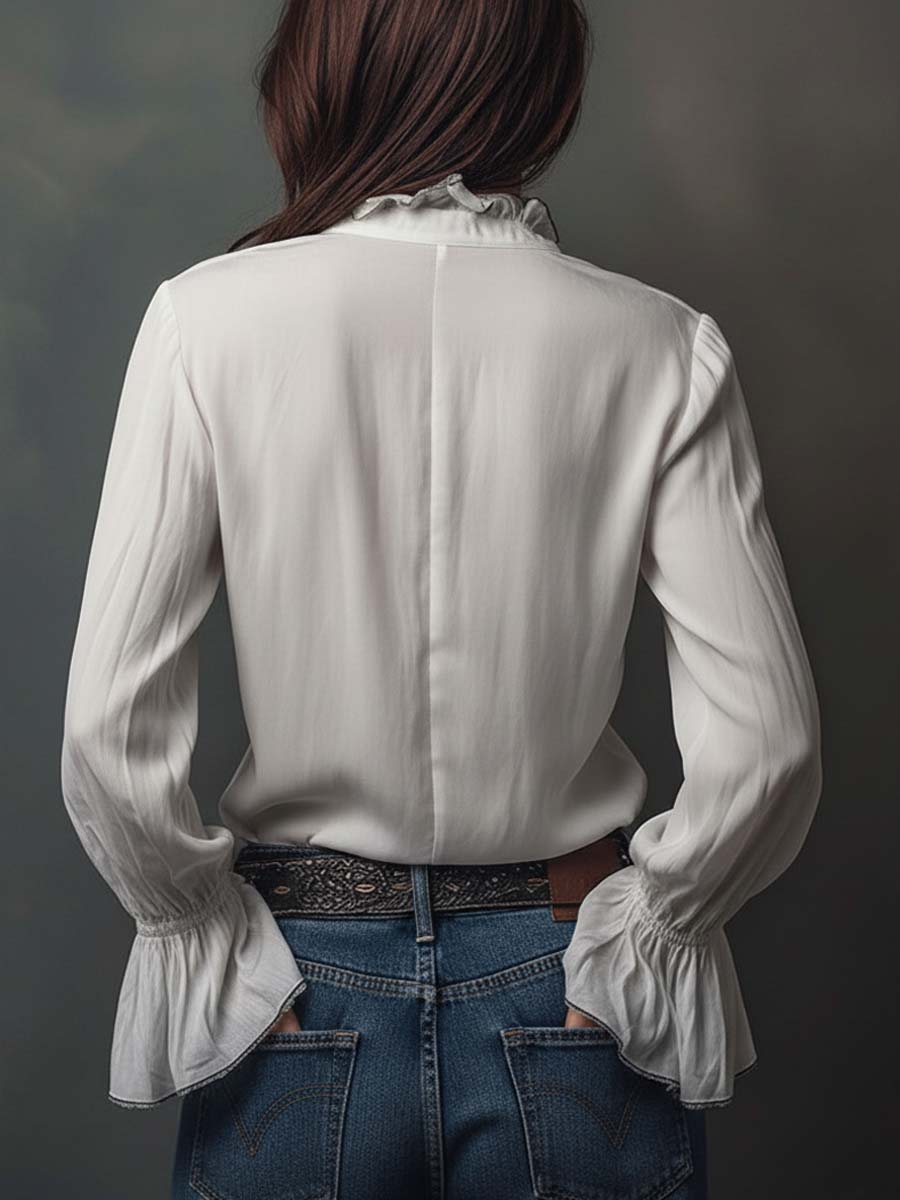 Ana · Blusa Blanca Cremallera con Volantes