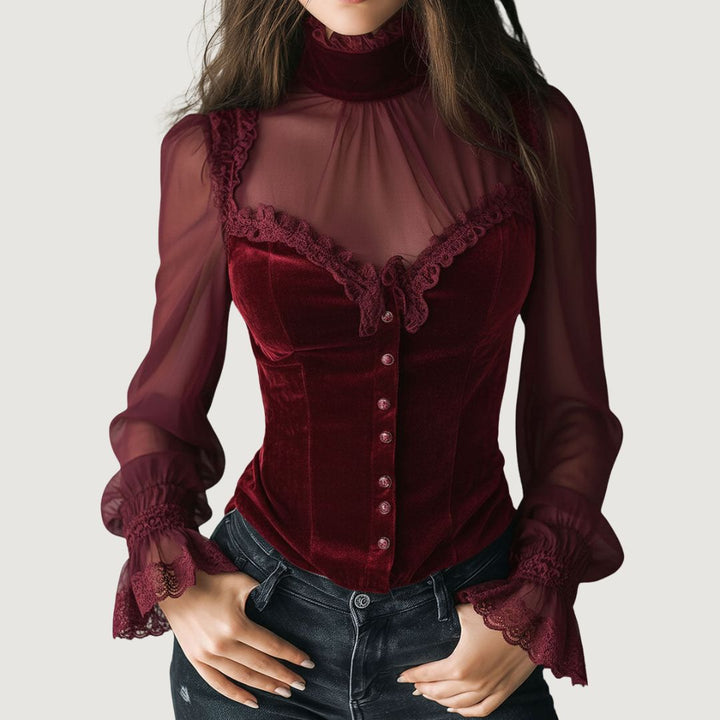 Samantha™ | Blusa elegante de encaje y terciopelo